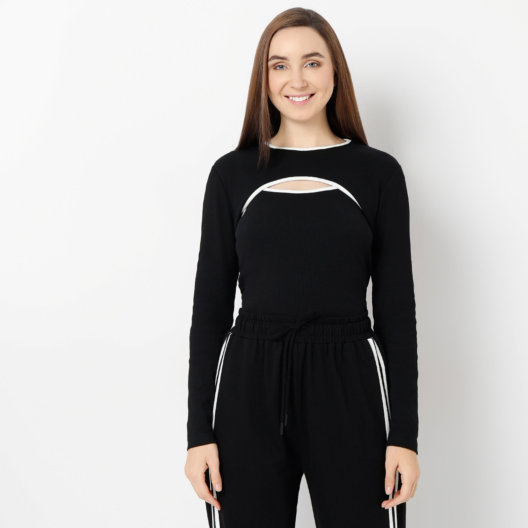 Slim Fit Full Sleeve with Cut Out Neck Detail T-Shirt