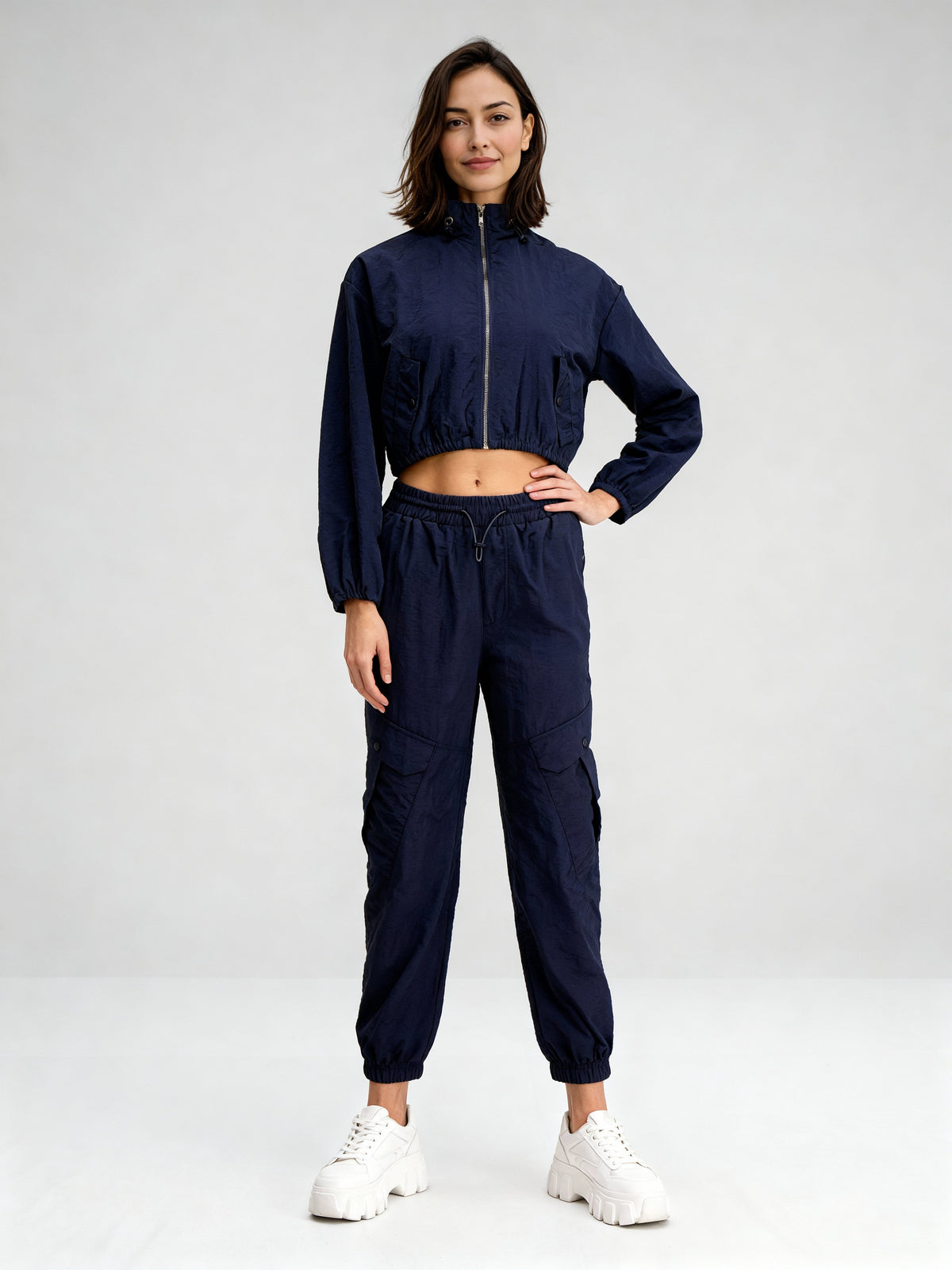 High Neck Front Zipper Open Jacket