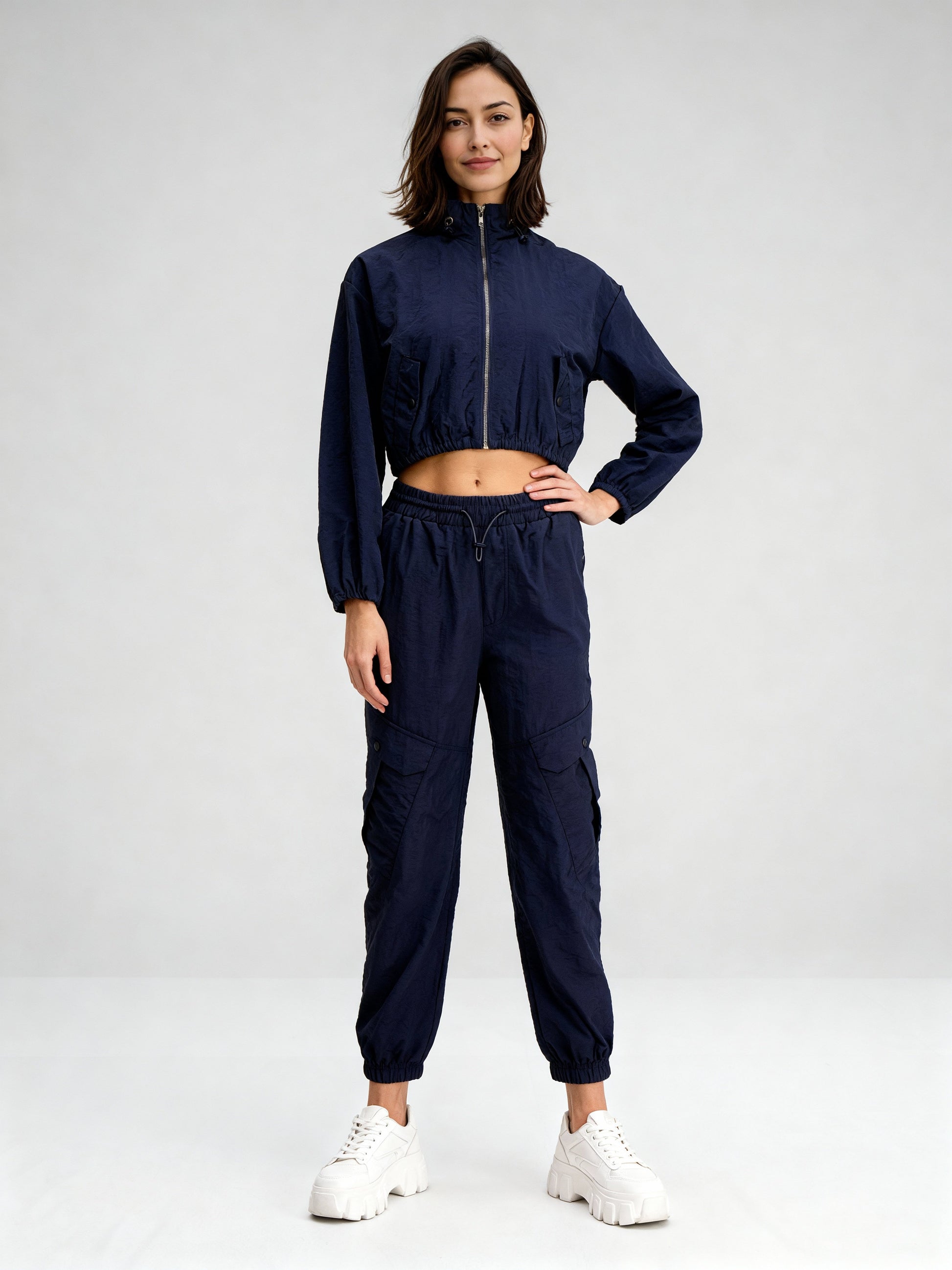 High Neck Front Zipper Open Jacket