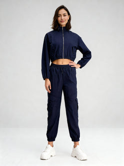 High Neck Front Zipper Open Jacket