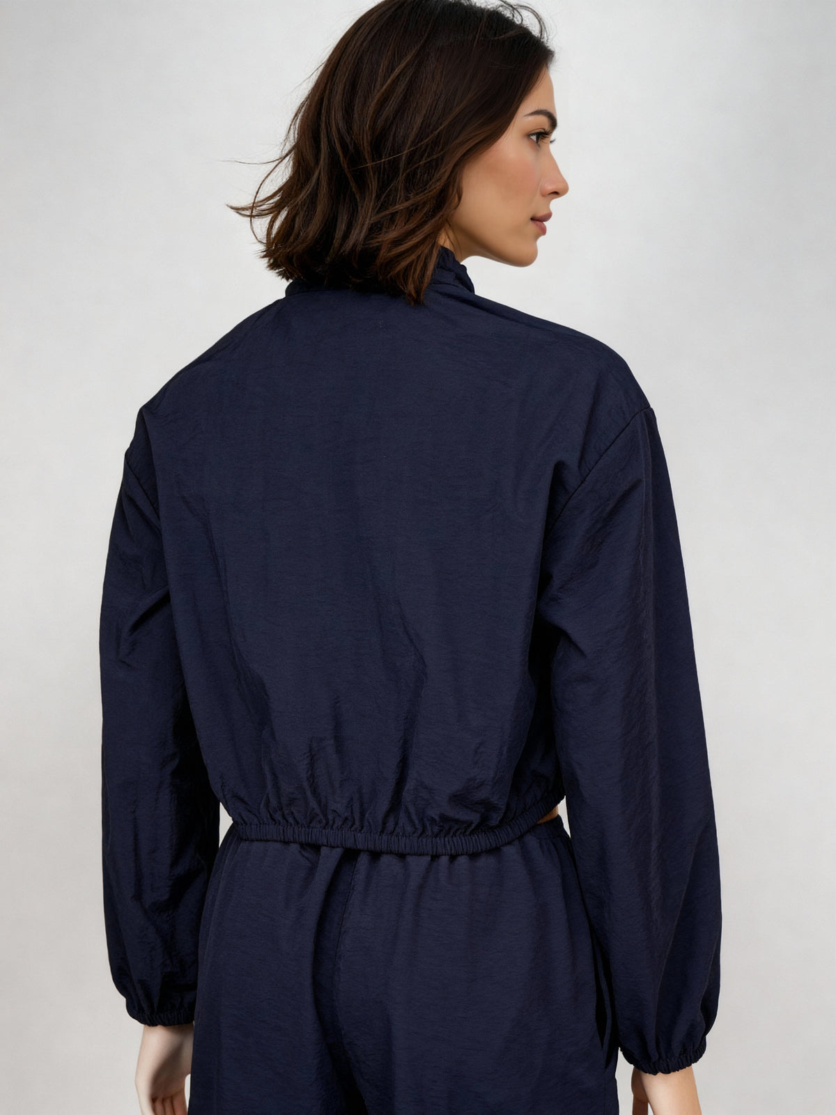 High Neck Front Zipper Open Jacket