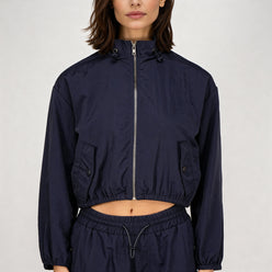 High Neck Front Zipper Open Jacket