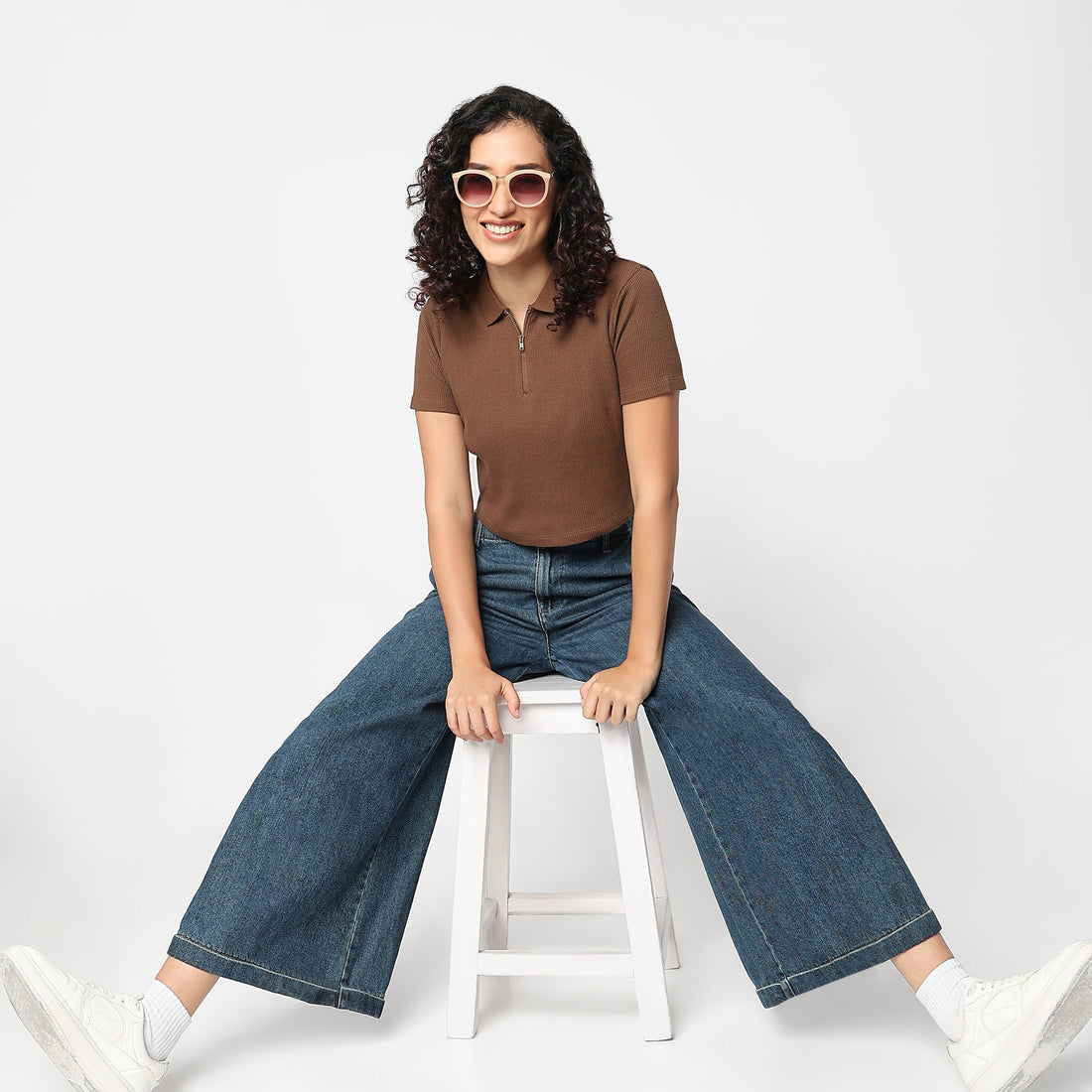 Slim Fit Athleisure T-Shirt with Partial Zipper Opening