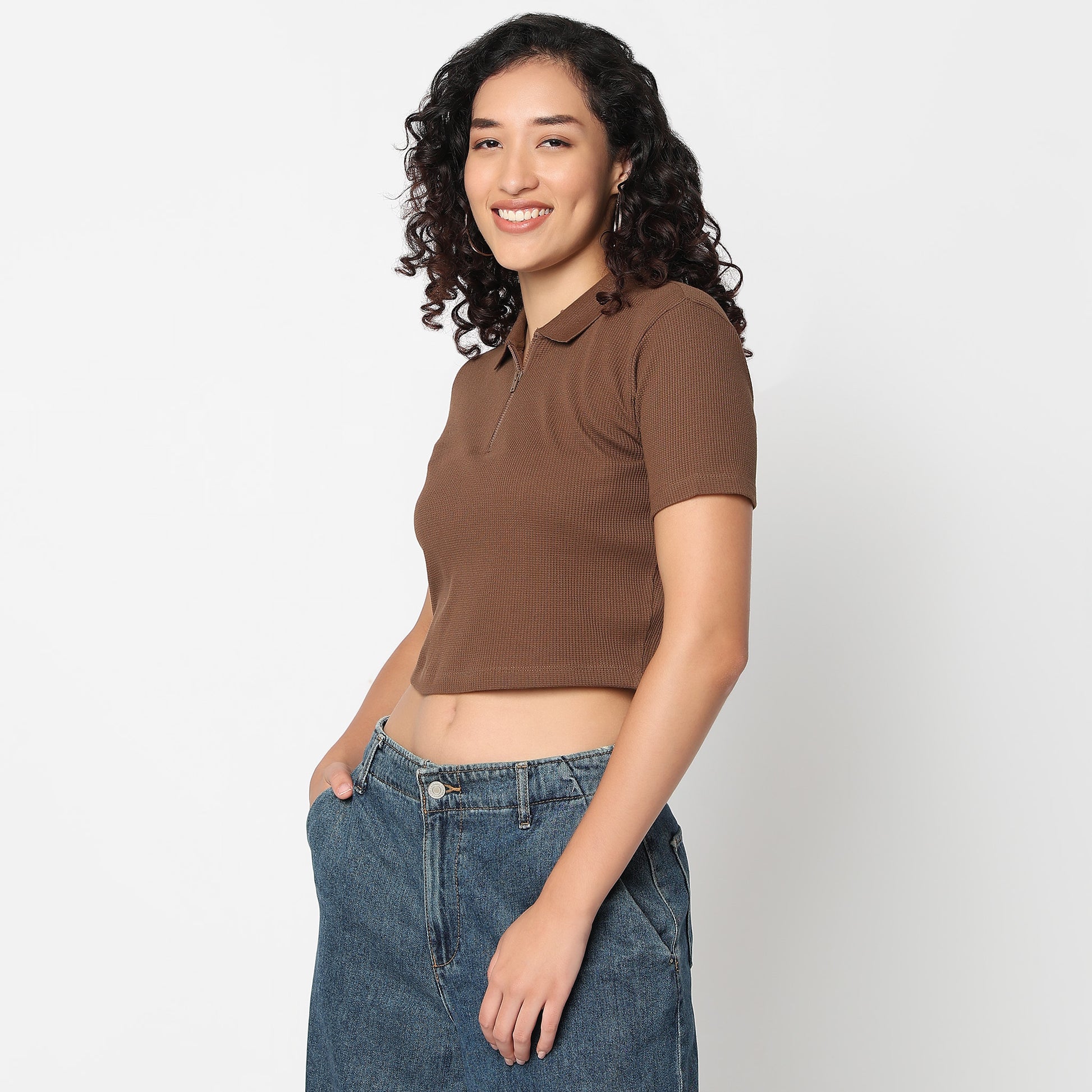 Slim Fit Athleisure T-Shirt with Partial Zipper Opening