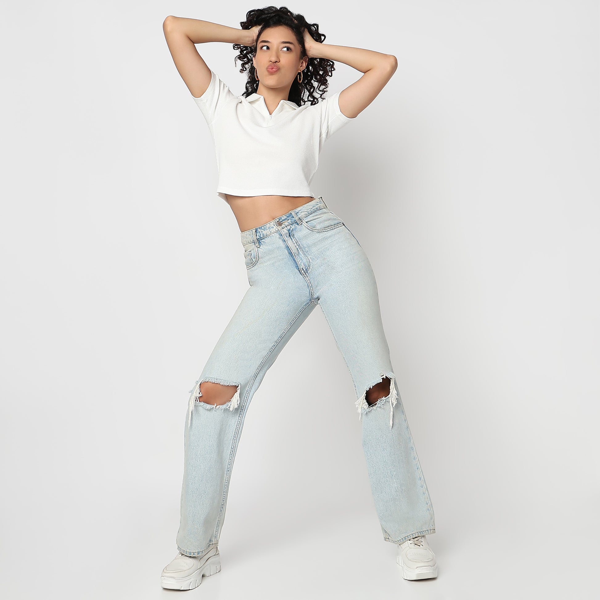 Slim Fit Athleisure T-Shirt with Partial Zipper Opening