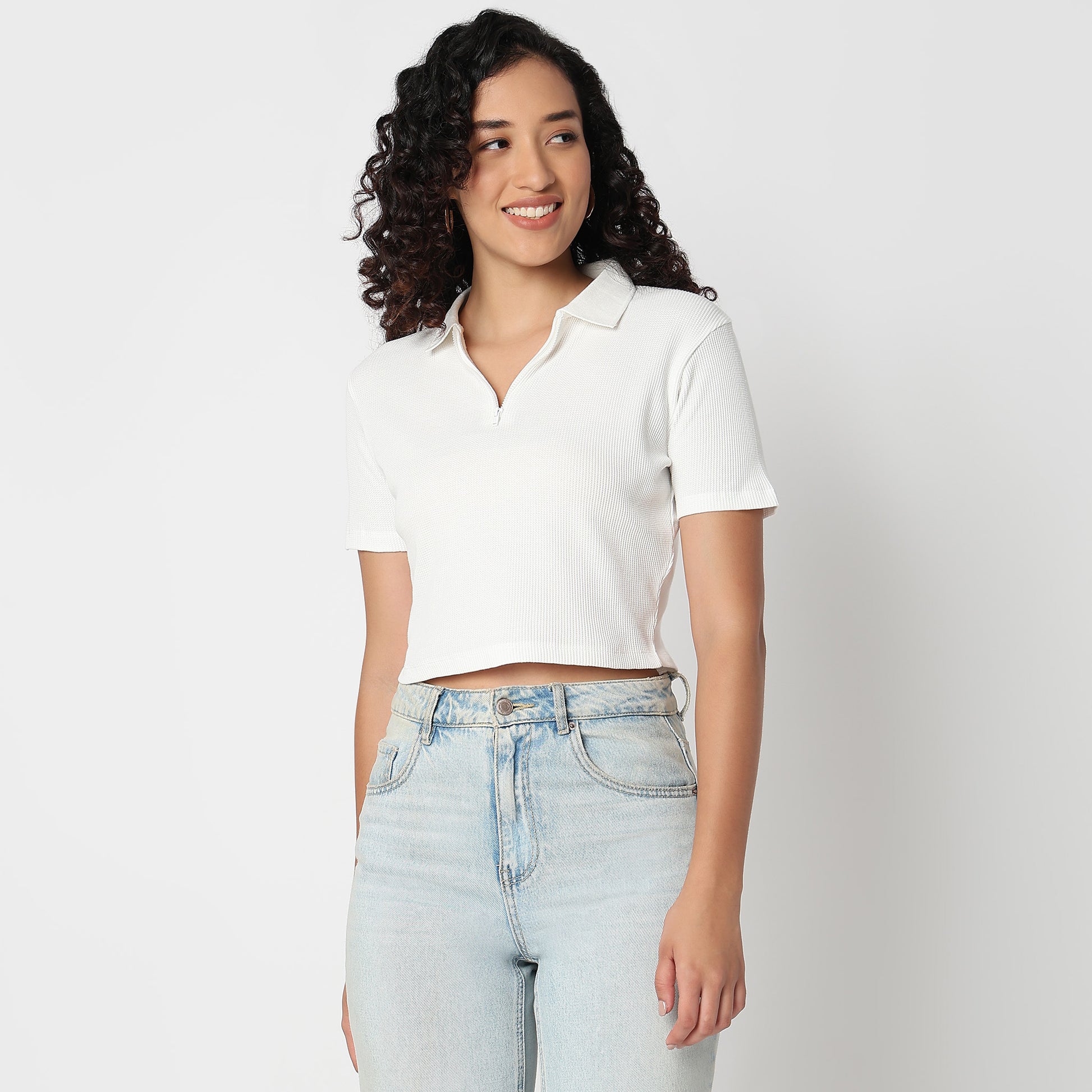 Slim Fit Athleisure T-Shirt with Partial Zipper Opening