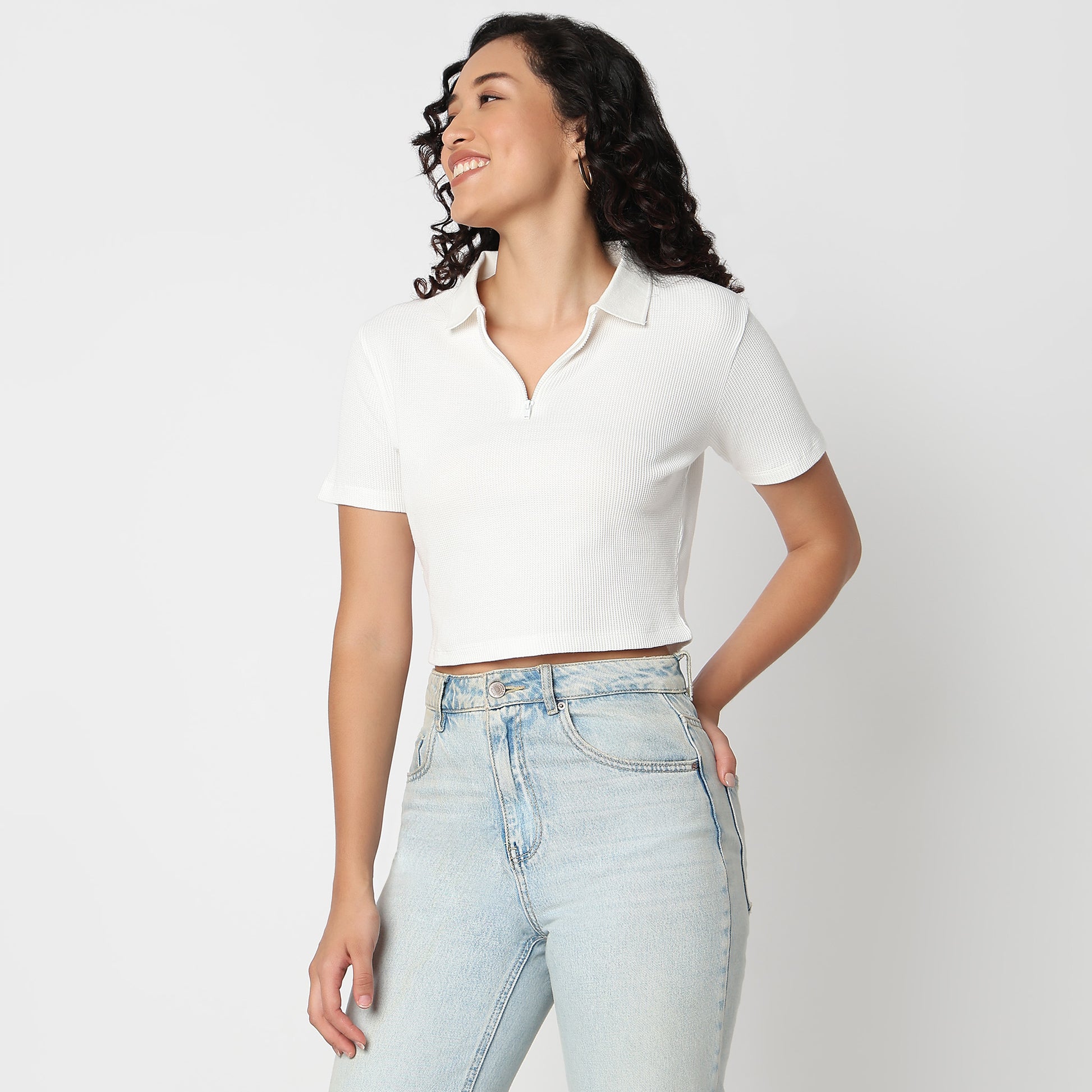 Slim Fit Athleisure T-Shirt with Partial Zipper Opening