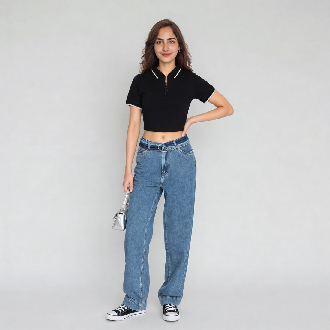 Solid Slim Fit Crop T-Shirt