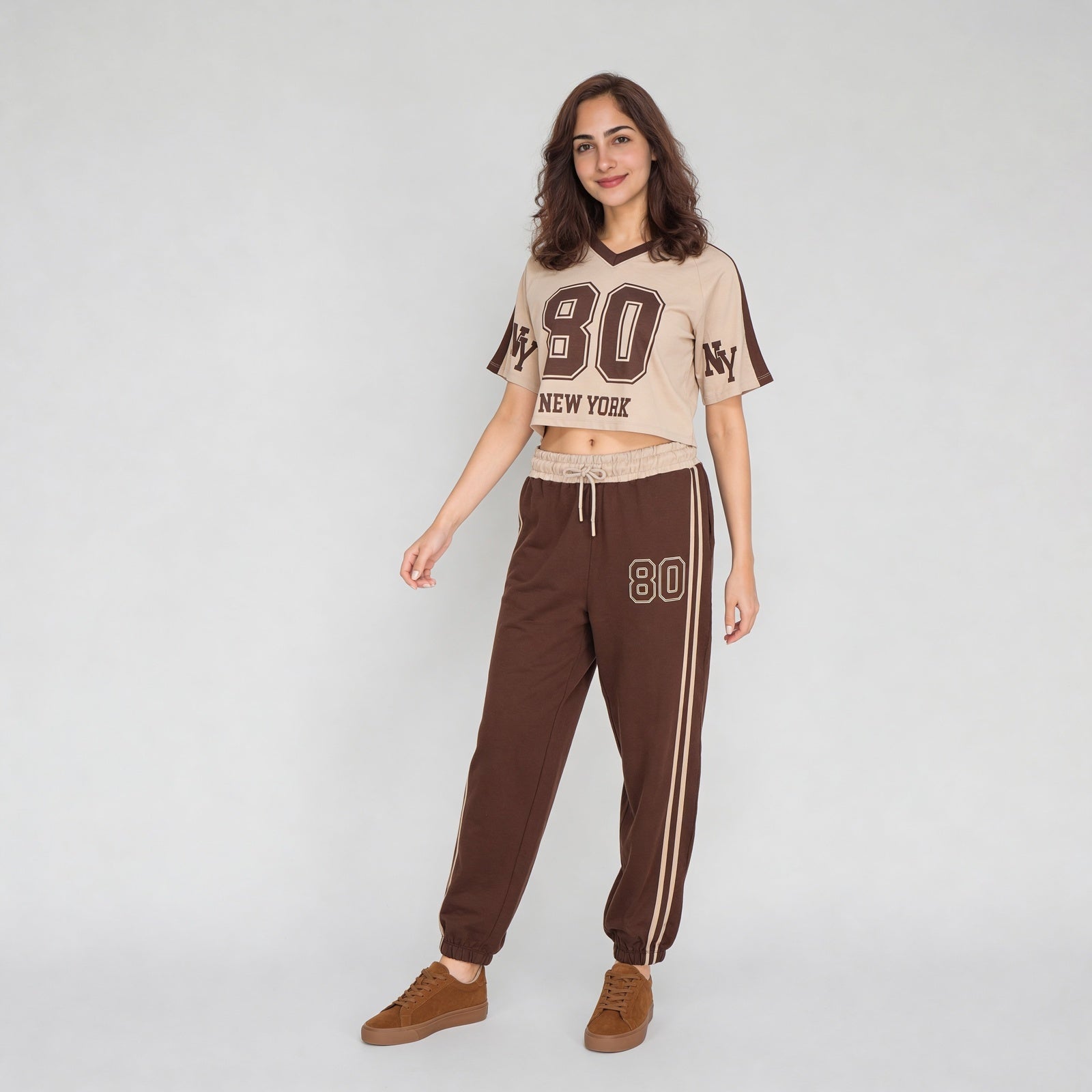 Cotton Graphic V-Neck Crop T-Shirt