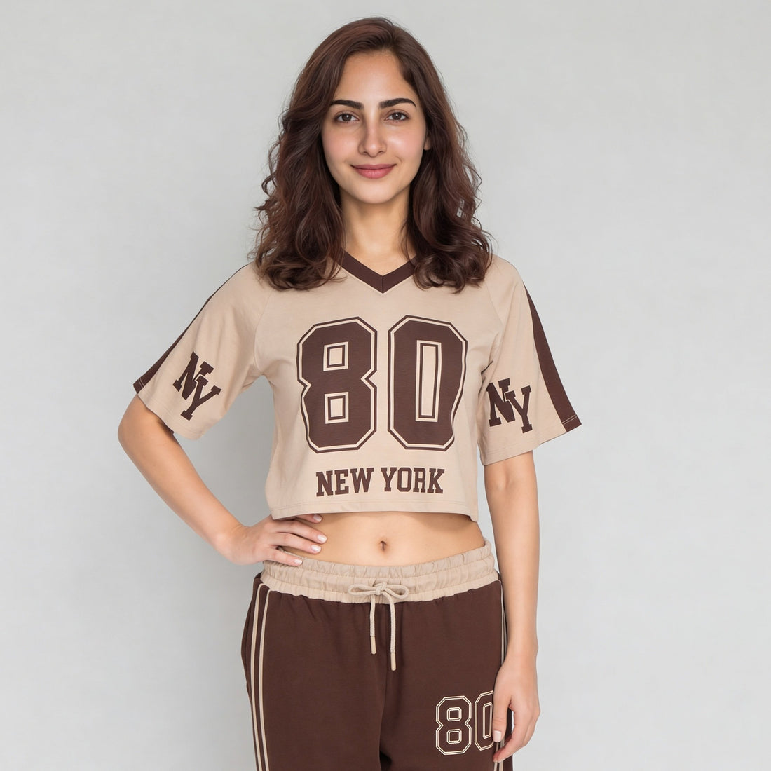 Cotton Graphic V-Neck Crop T-Shirt