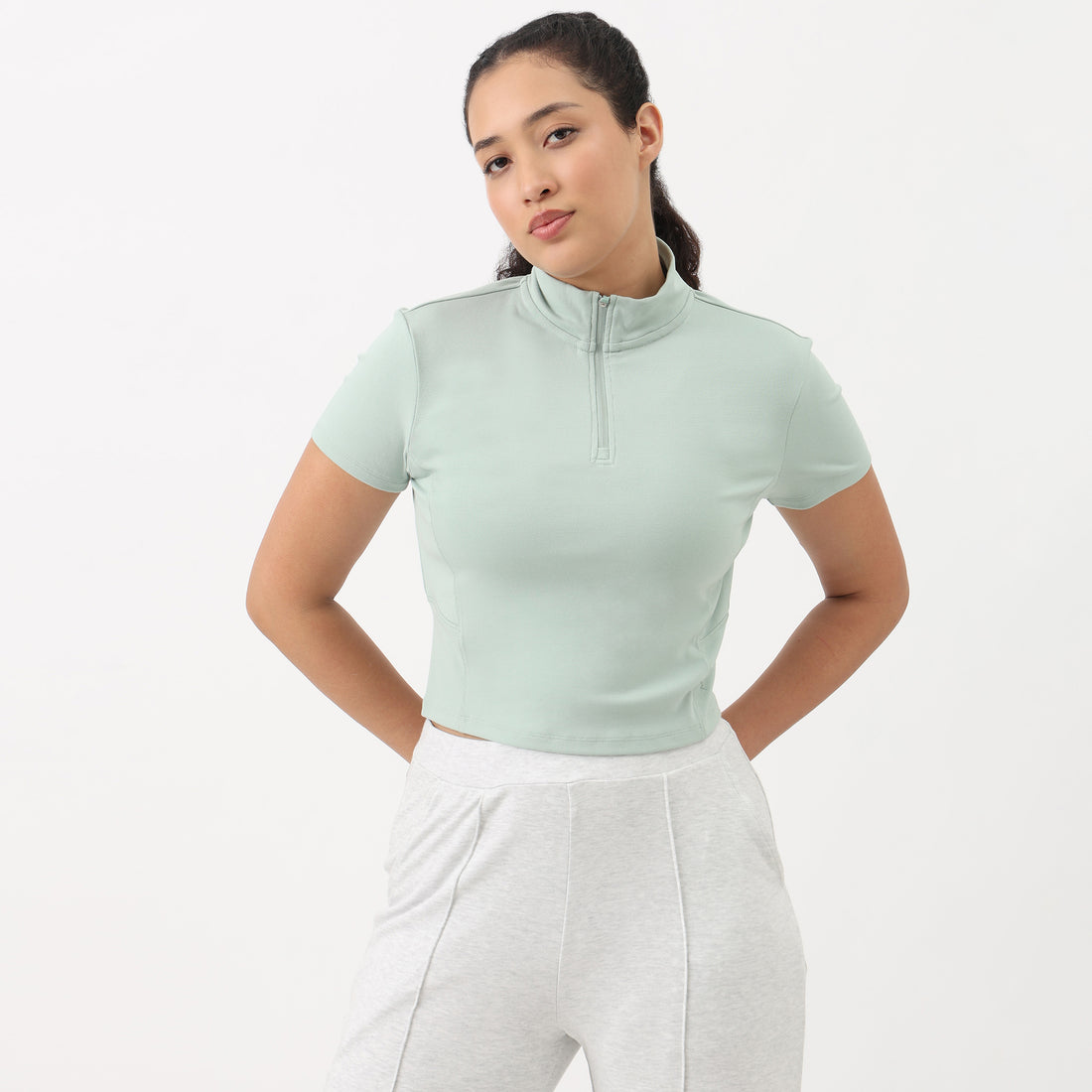 Airdry - High Neck and Zipper Slim Fit T-Shirt