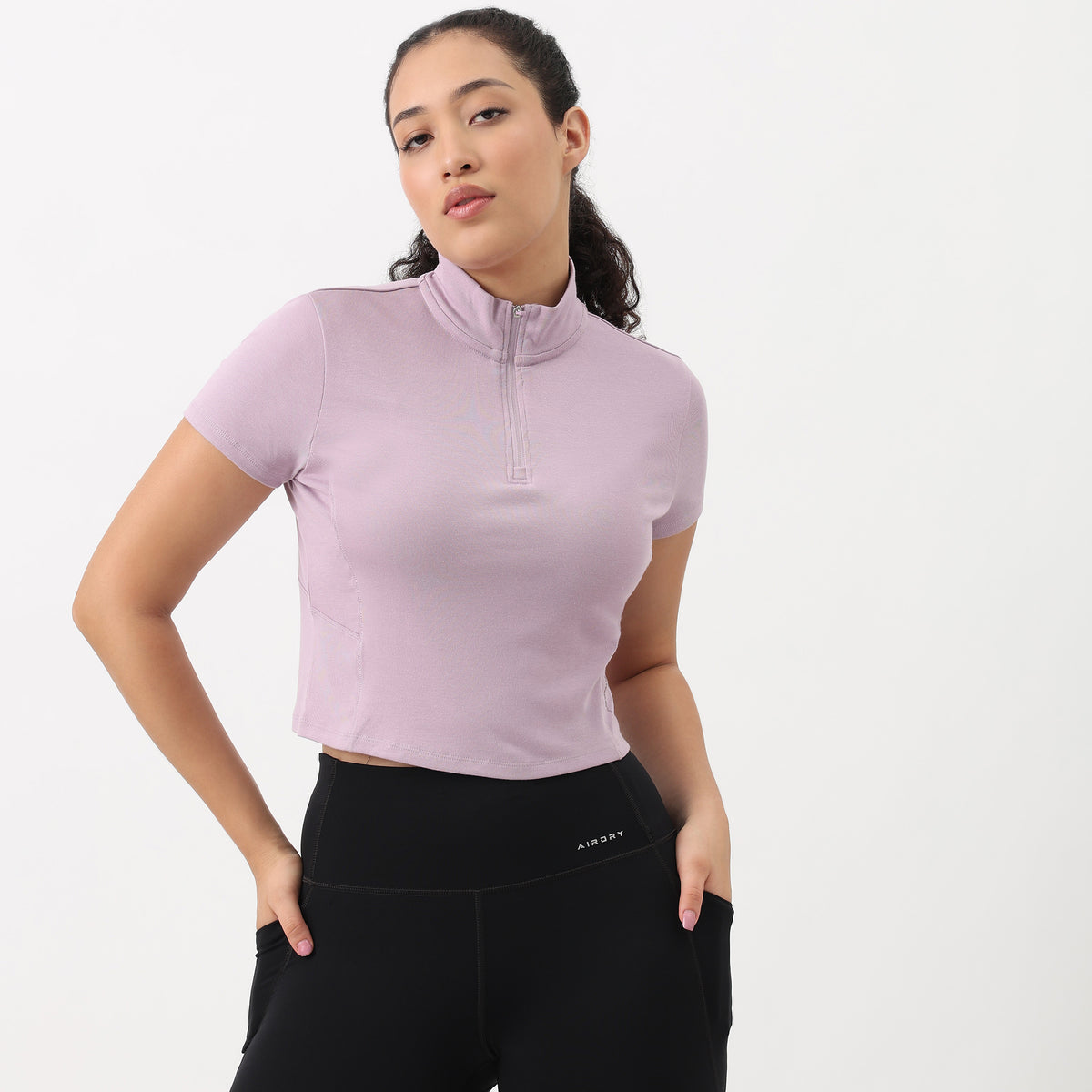 Airdry - High Neck and Zipper Slim Fit T-Shirt