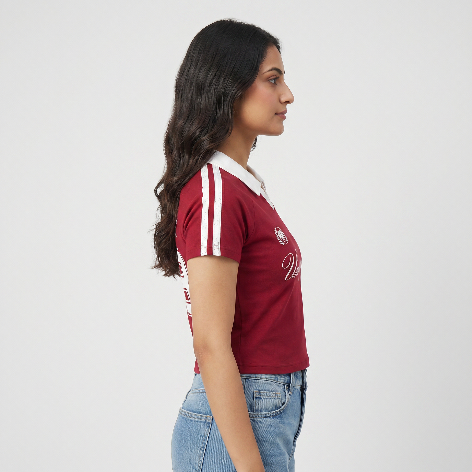 Printed Cropped Polo T-Shirt