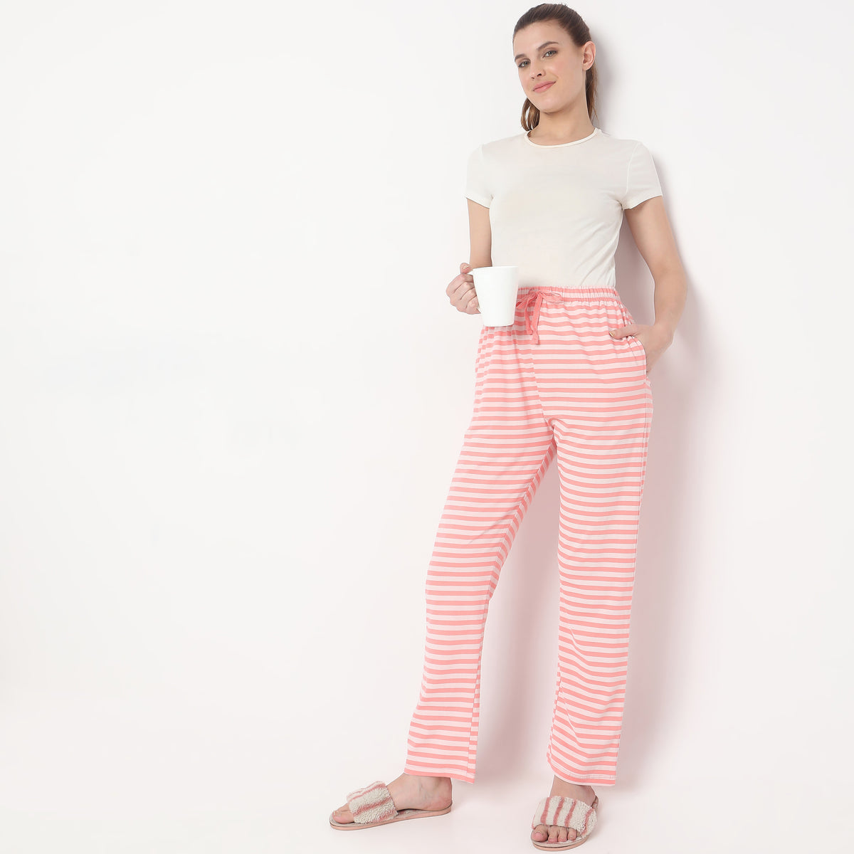 Regular Fit Striped Mid Rise Pyjamas