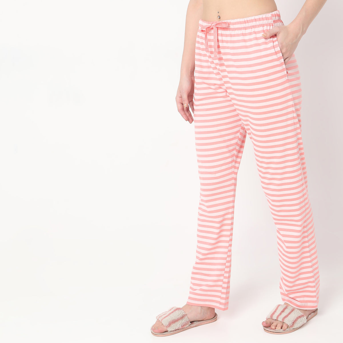 Regular Fit Striped Mid Rise Pyjamas