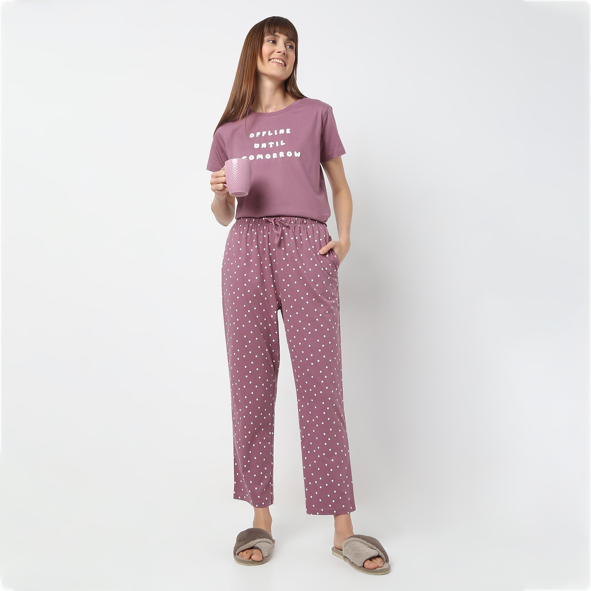 Regular Fit Polka Dot Ankle Length Mid Rise Pyjamas