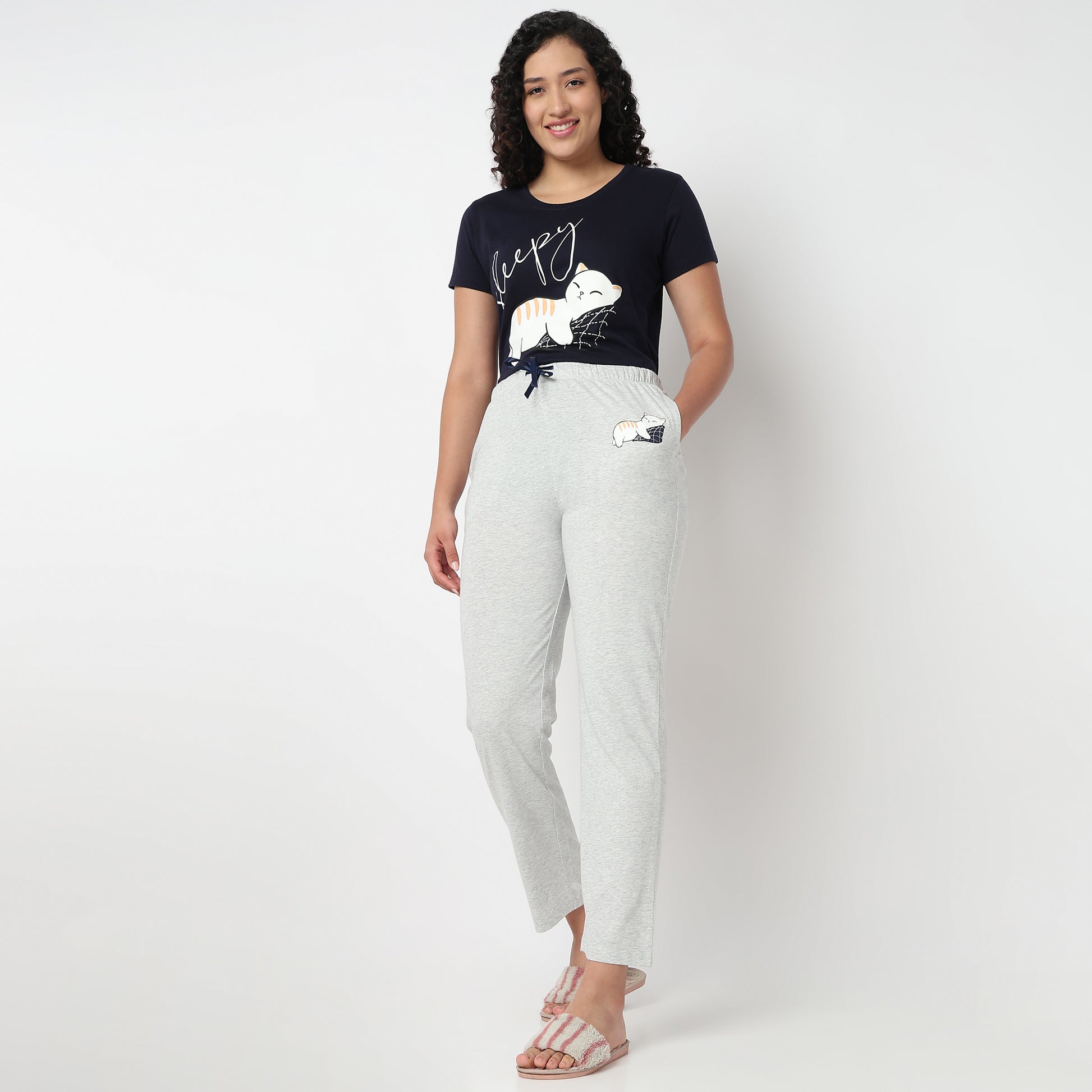 Cat Motif Mid Rise Cord Lounge Pyjama