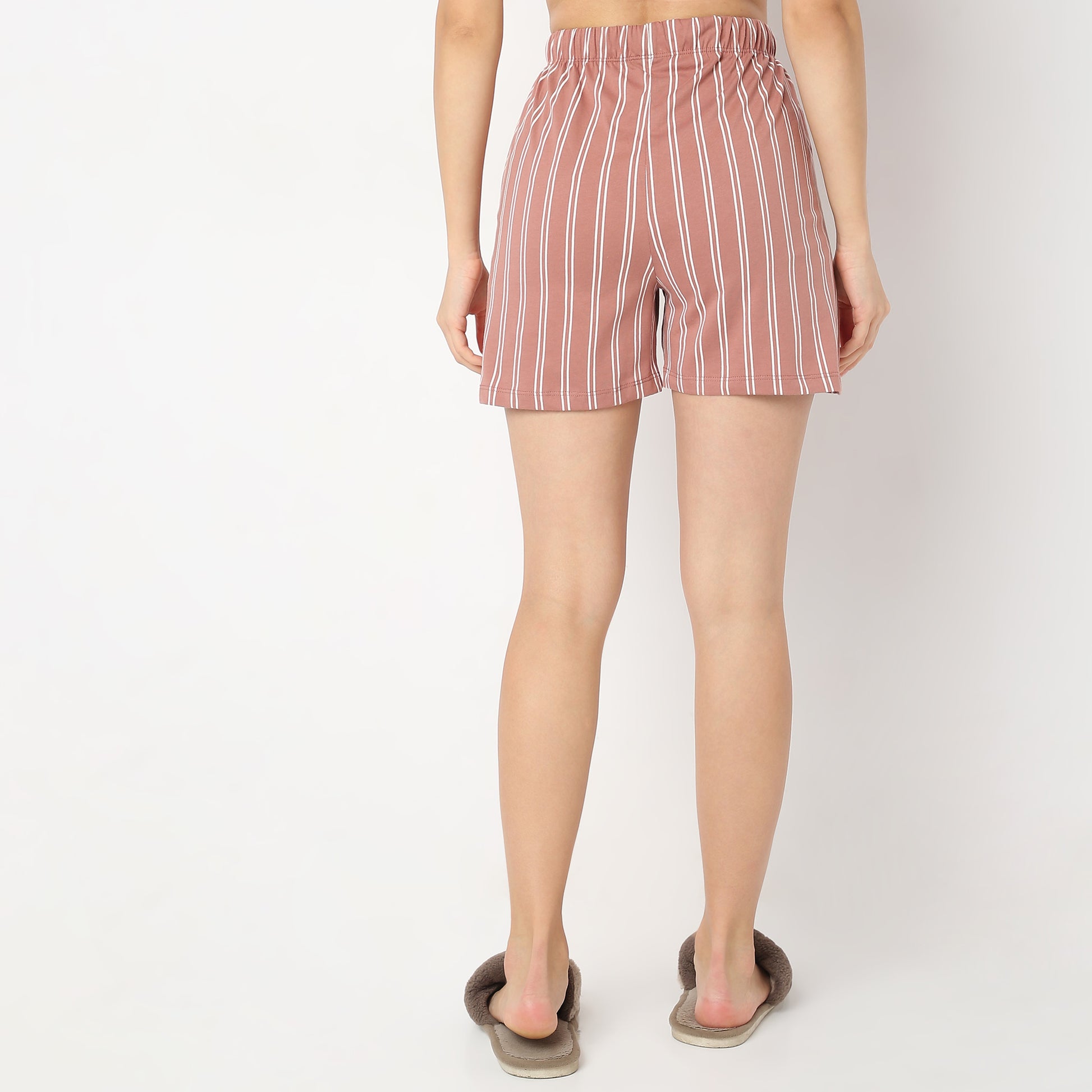 Regular Fit Striped Mid Rise Shorts