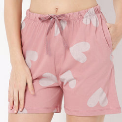Regular Fit Heart Print Above Knee Mid Rise Shorts