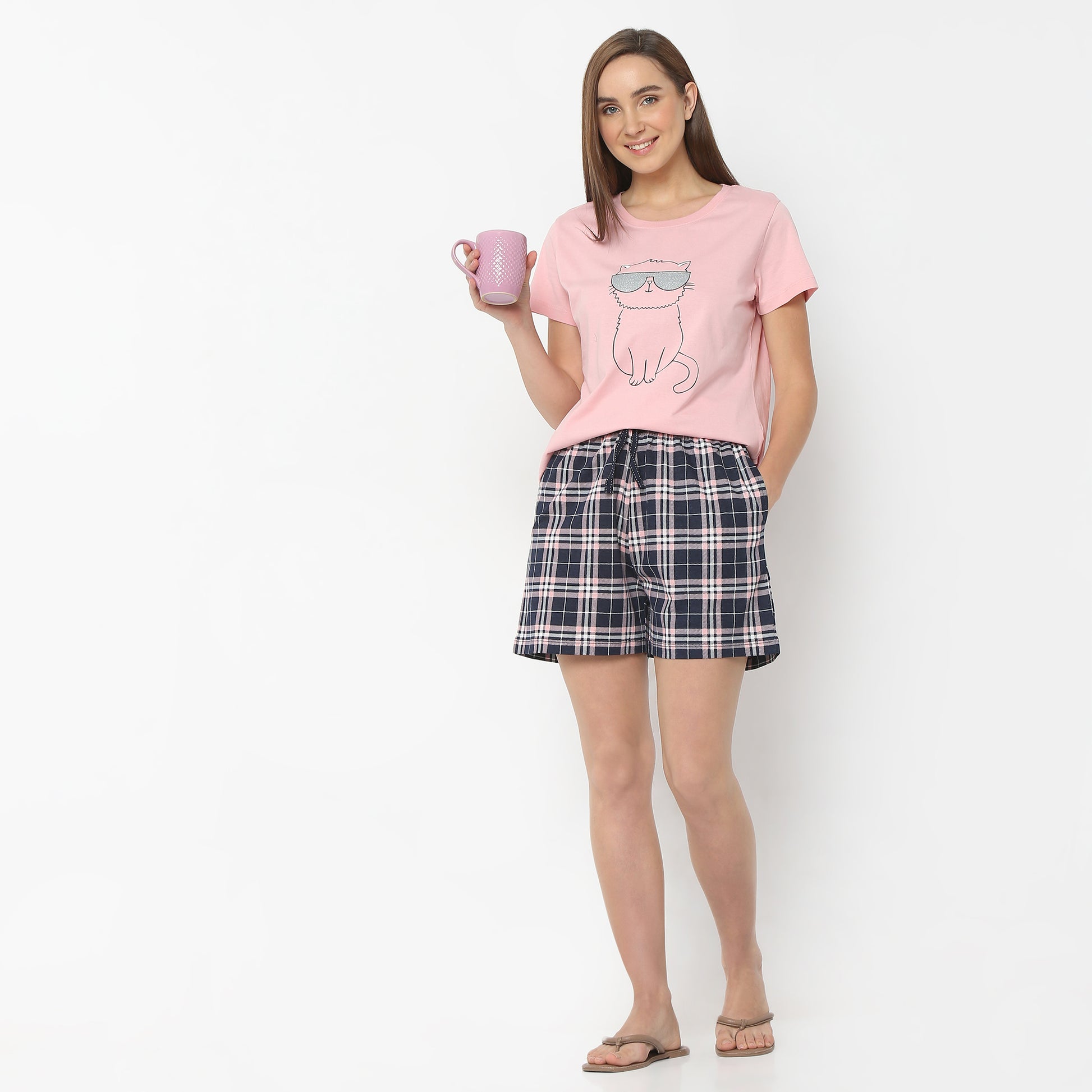 Regular Fit Checkered Above Knee Mid Rise Shorts
