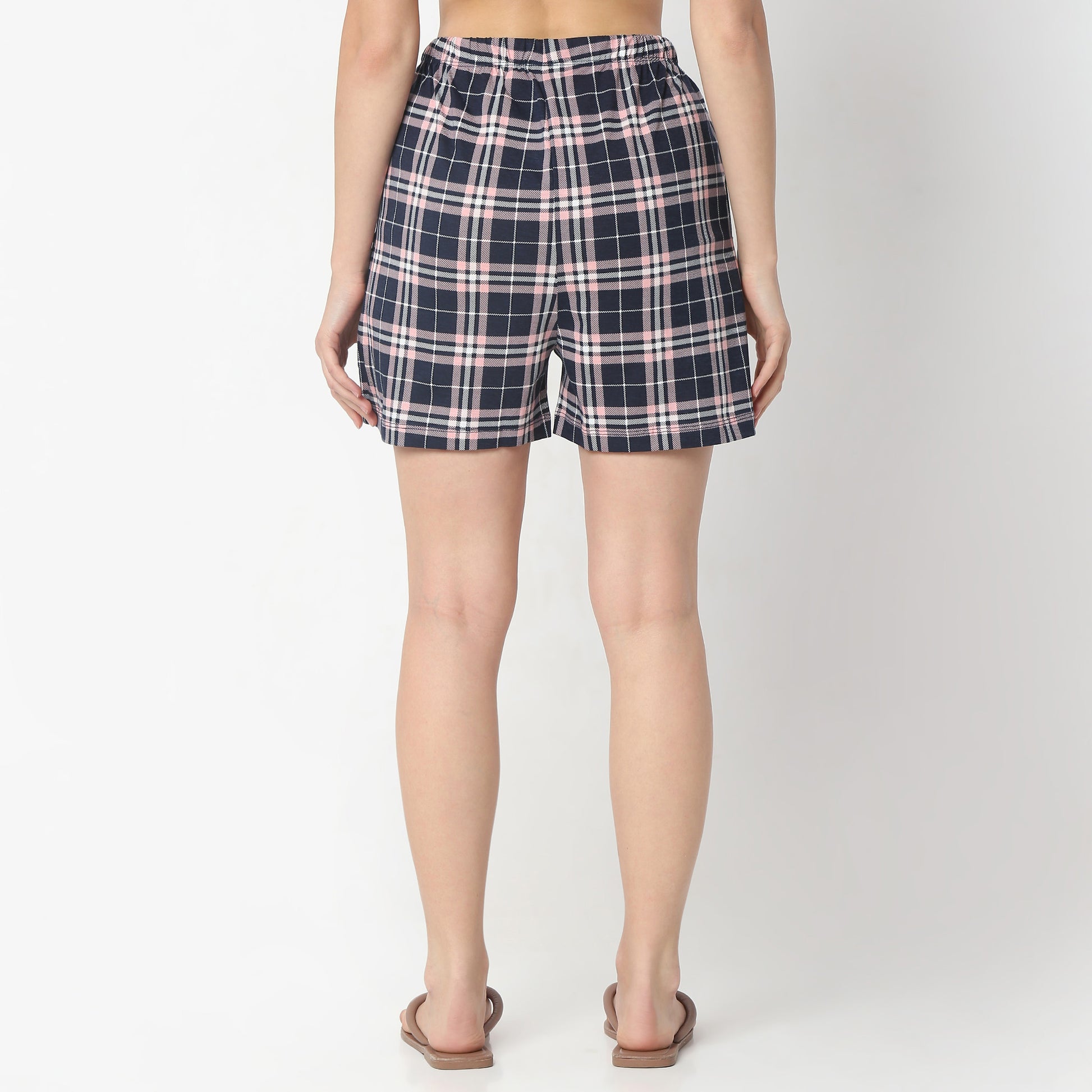 Regular Fit Checkered Above Knee Mid Rise Shorts