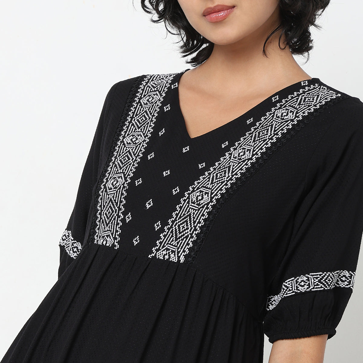 Flare Fit Embroidered Dress