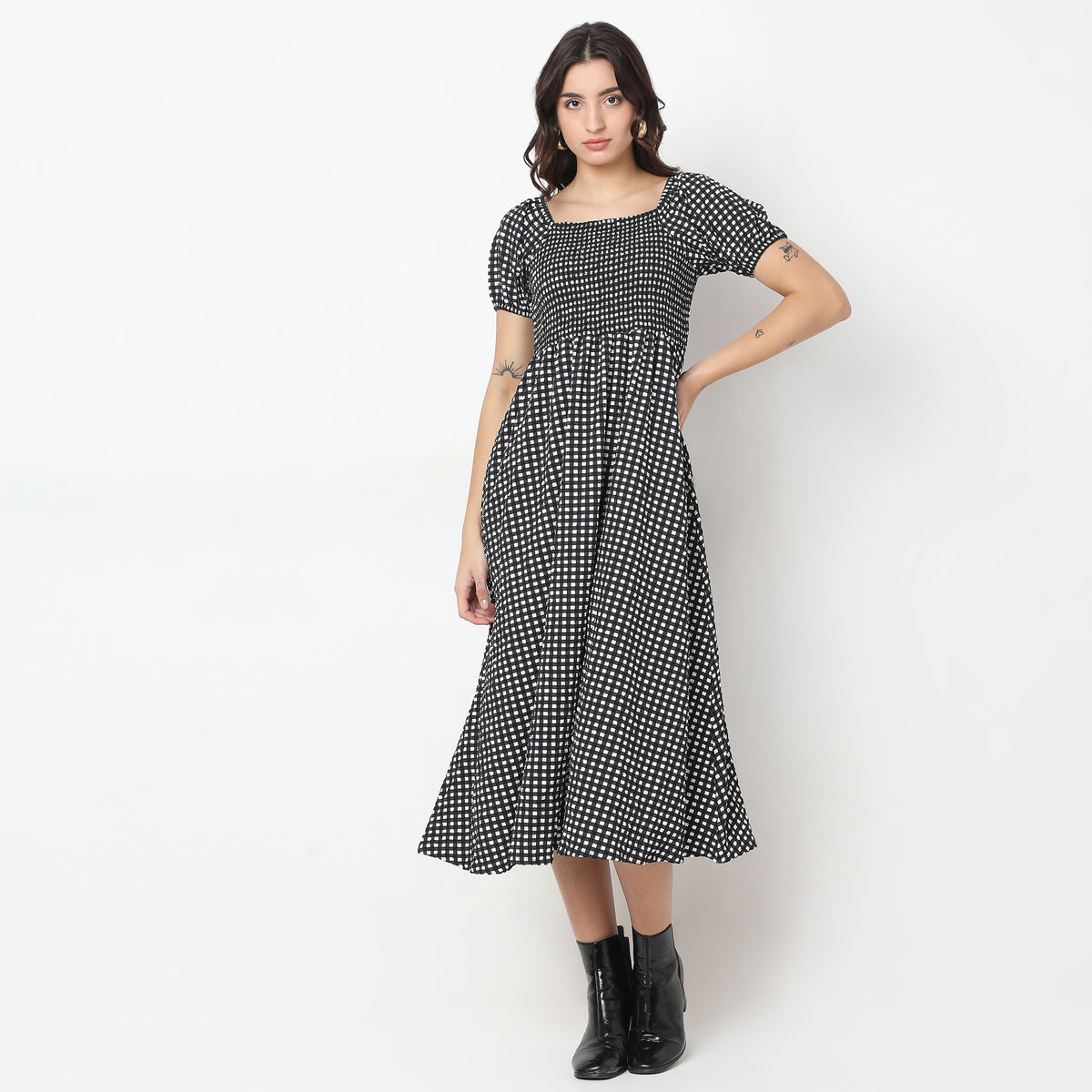 Regular Fit Checkered Dress