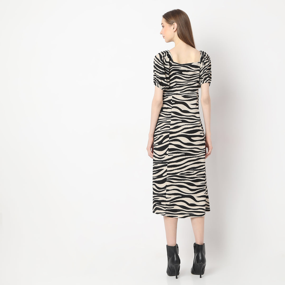 Animal Print Below Knee Flared Hem Dress