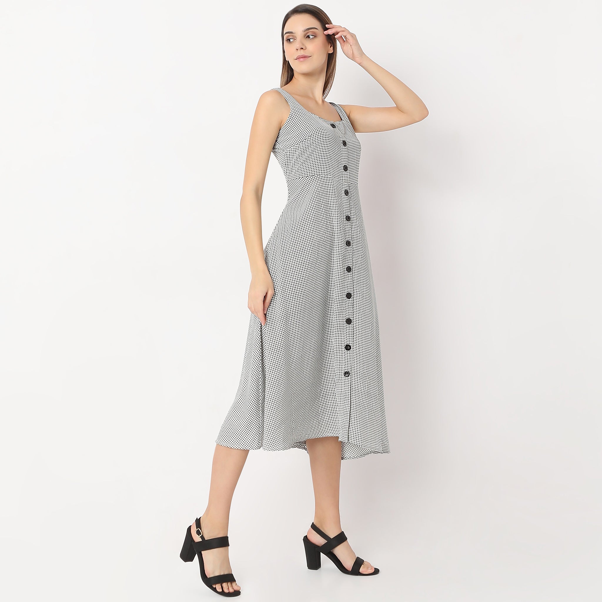Printed Calf Length Square Neck A Line Sleeveless Dress – Style Union
