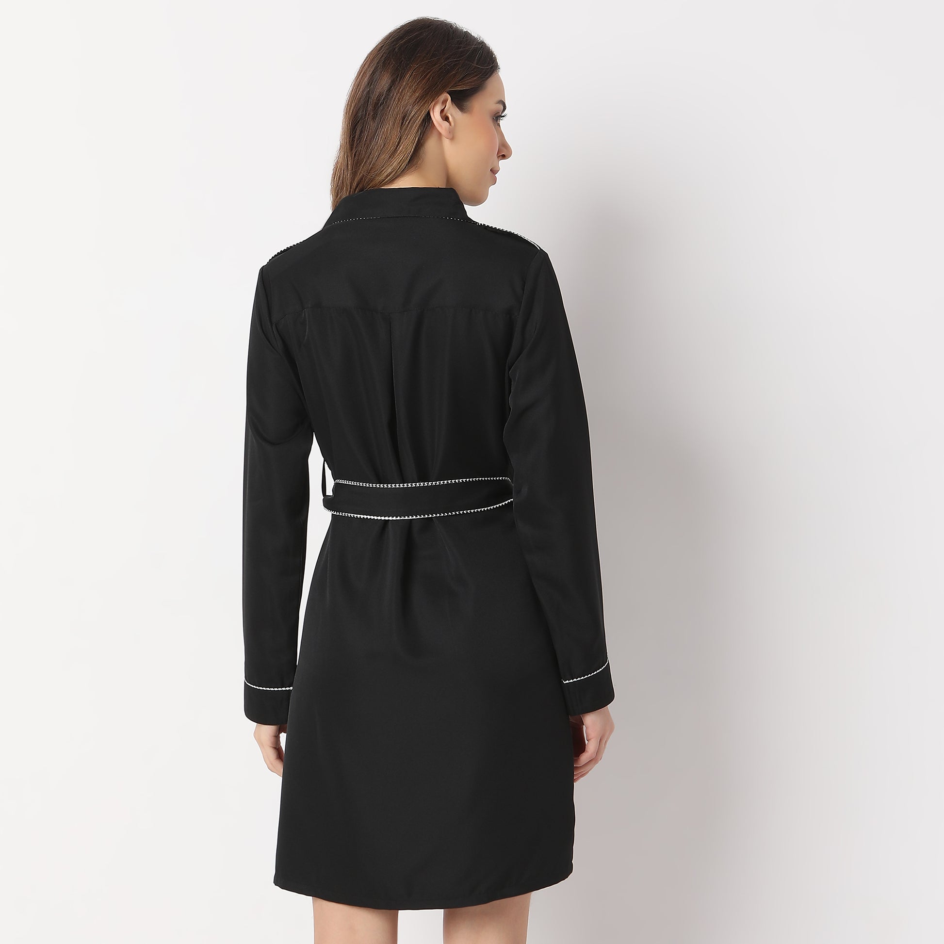 Knee Length Collar Full Sleeve Dress