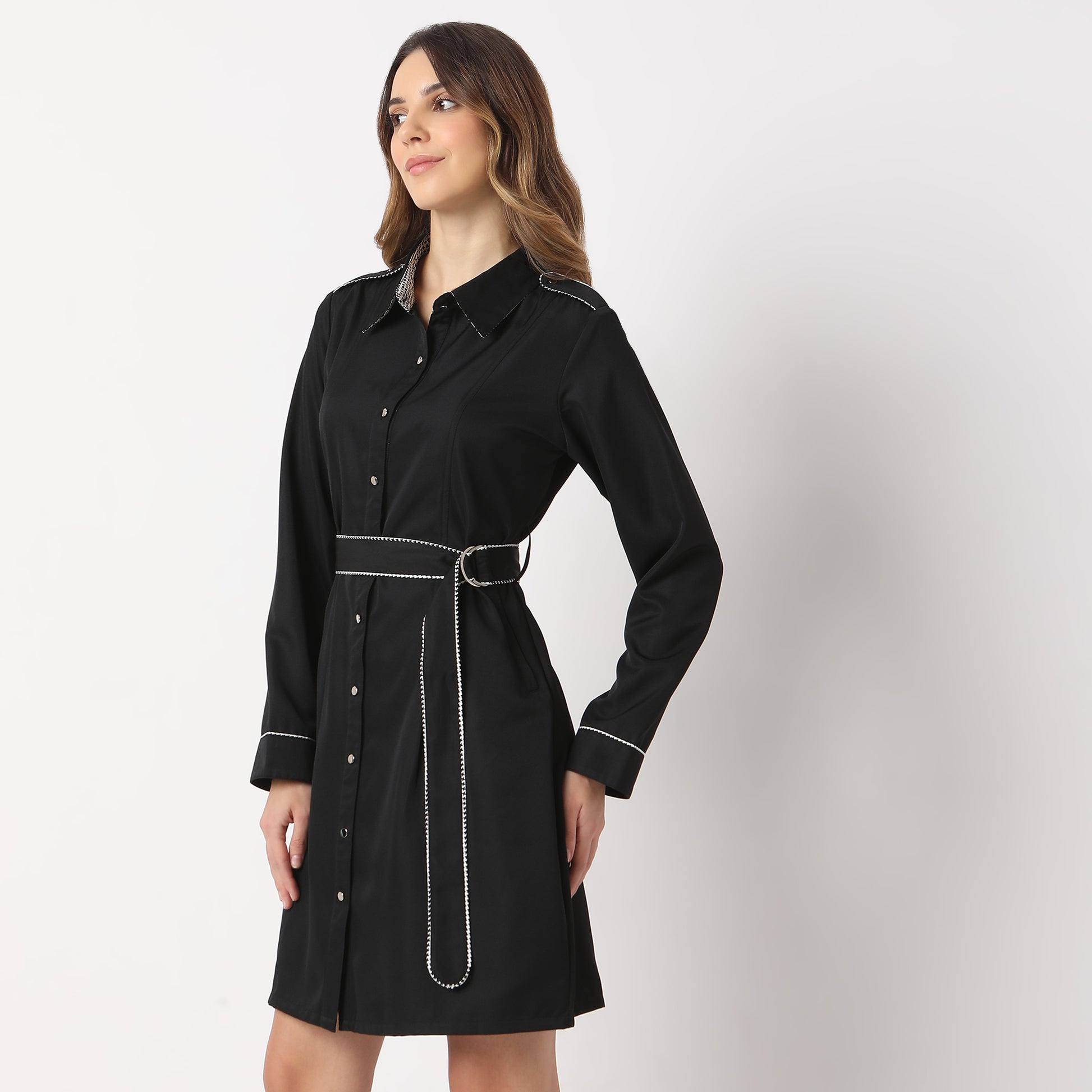 Knee Length Collar Full Sleeve Dress