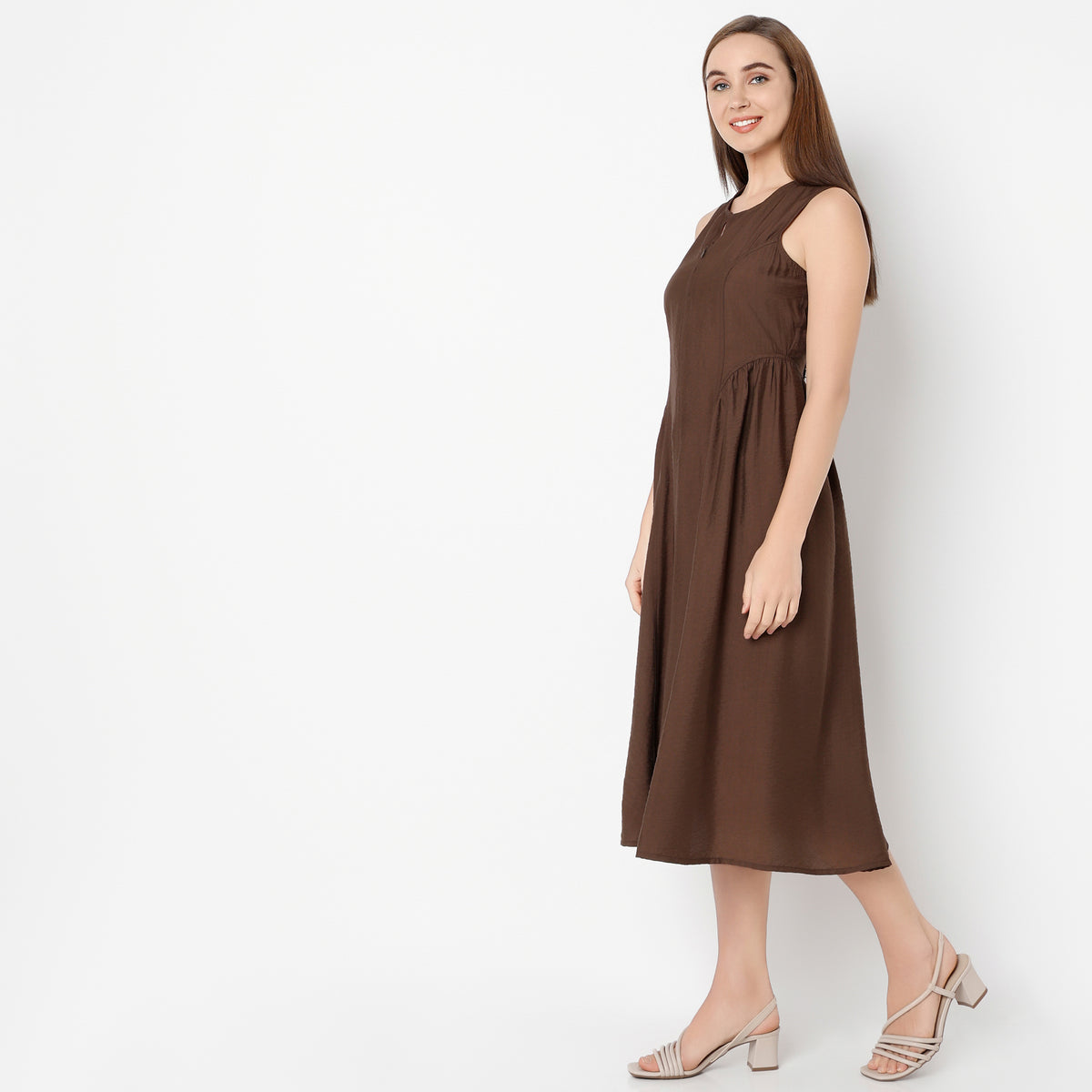Regular Fit Solid Round Neck Dress