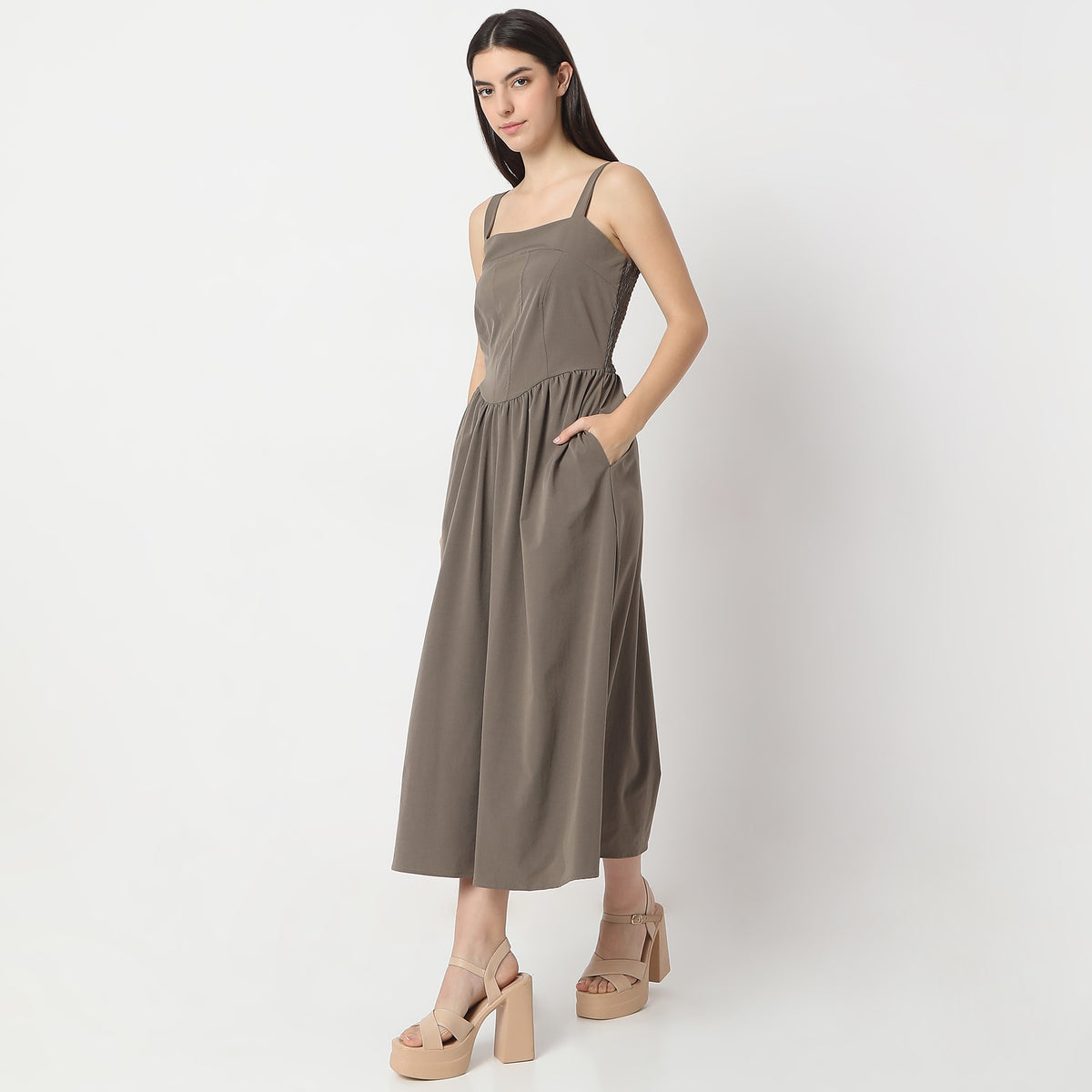 Flare Fit Solid Dress