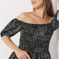 Printed Full Length Off Shoulder Flared Puff Sleeve Dress