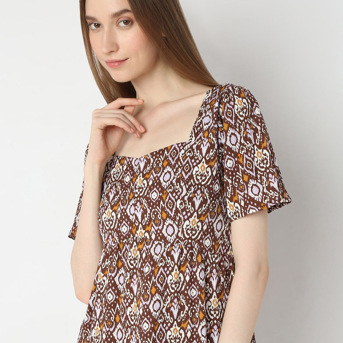 Flare Fit Printed Square Neck Dress