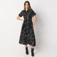 Printed Calf Length Shirt Collar Luxe Short Sleeve Dress