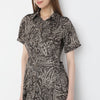 Printed Calf Length Shirt Collar Luxe Short Sleeve Dress