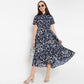 Printed Calf Length Shirt Collar Luxe Short Sleeve Dress