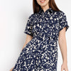 Printed Calf Length Shirt Collar Luxe Short Sleeve Dress