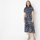 Printed Calf Length Shirt Collar Luxe Short Sleeve Dress
