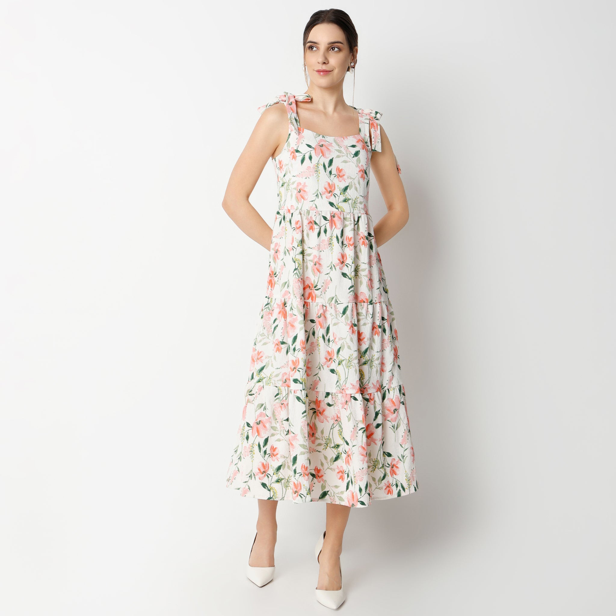 Flare Fit Printed Calf Length Dress