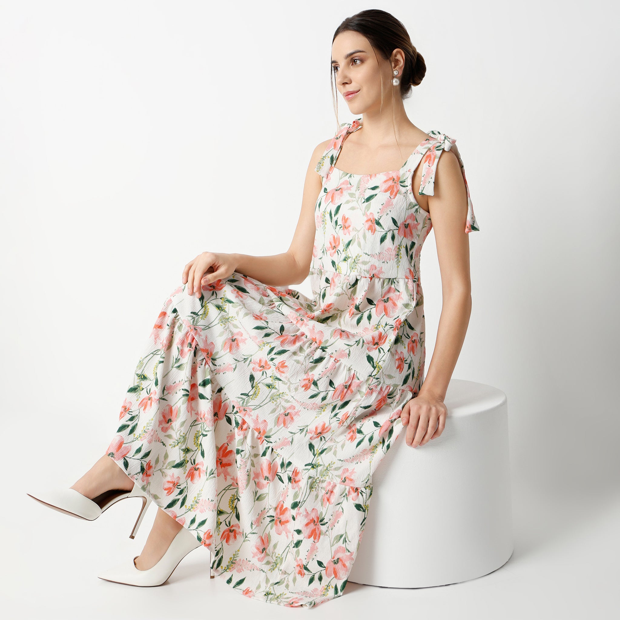 Flare Fit Printed Calf Length Dress