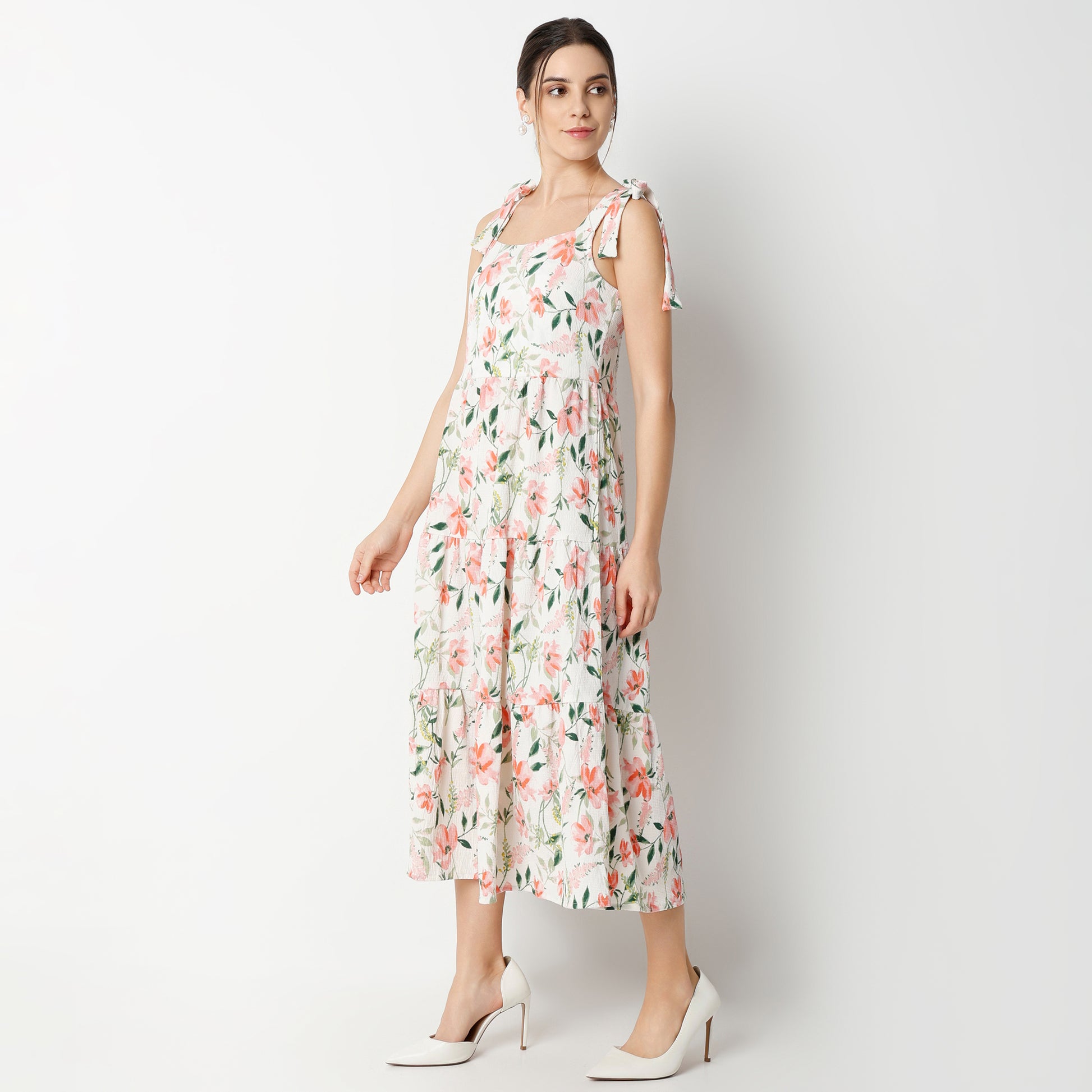 Flare Fit Printed Calf Length Dress