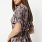 Printed Calf Length V-Neck Short Sleeve Dress