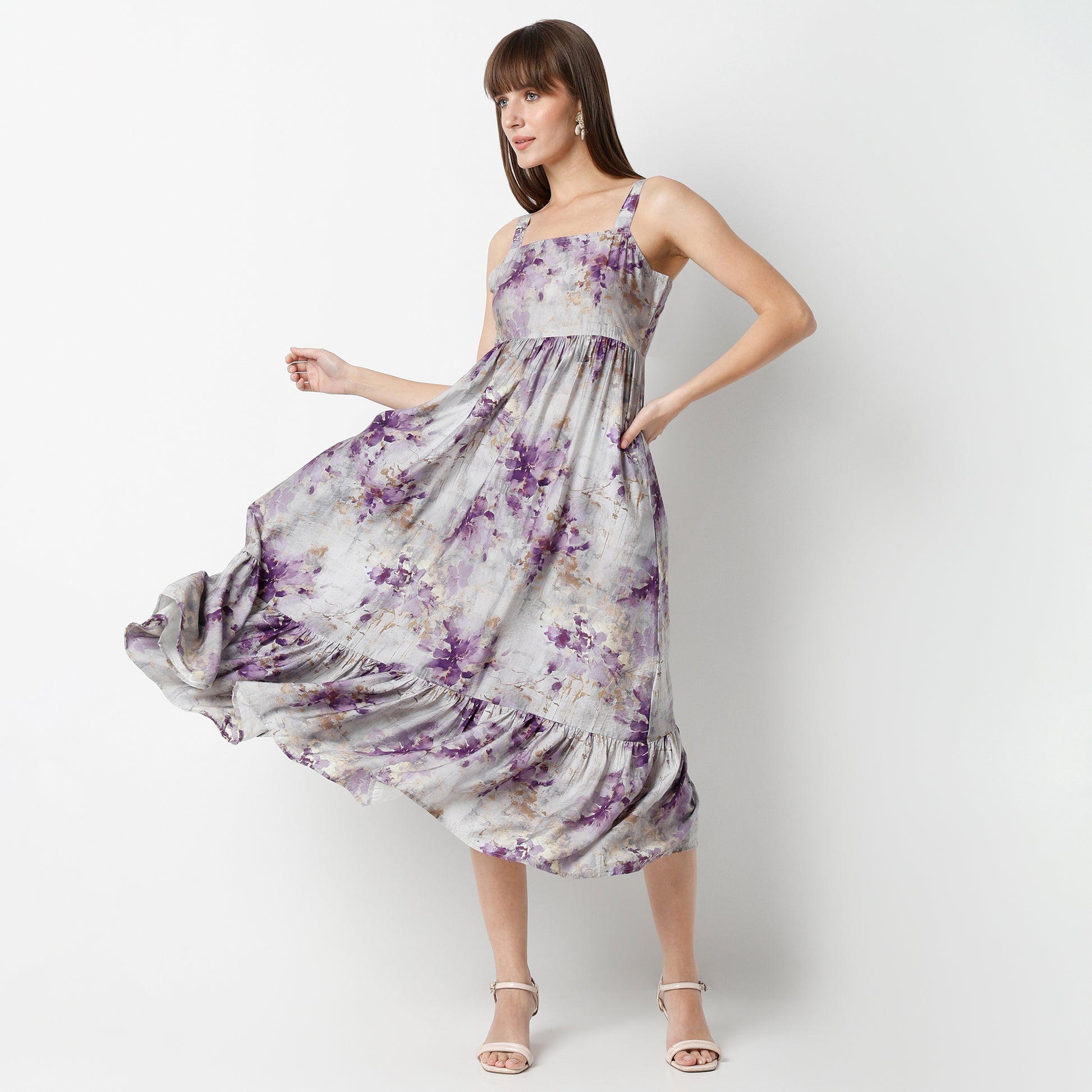 Flare Fit Printed Calf Length Dress