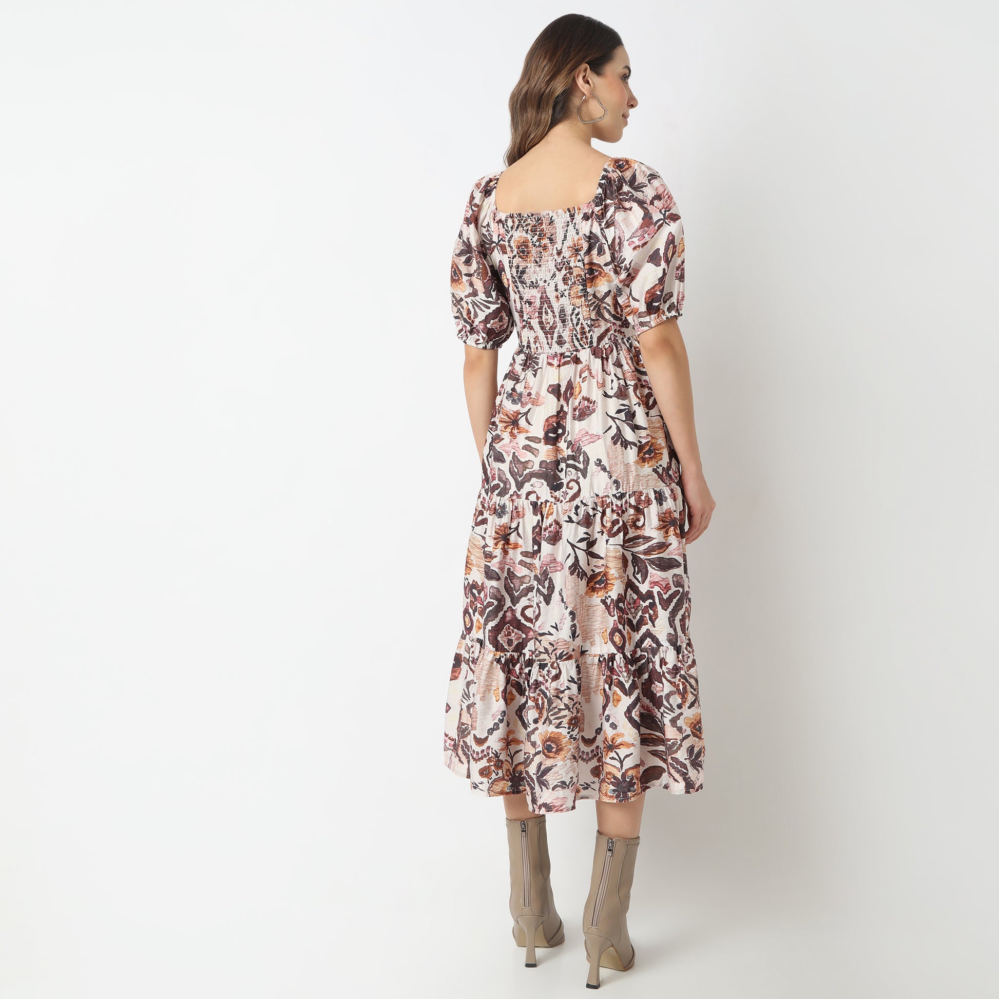 Regular Fit Printed Sweatheart Neck Dress