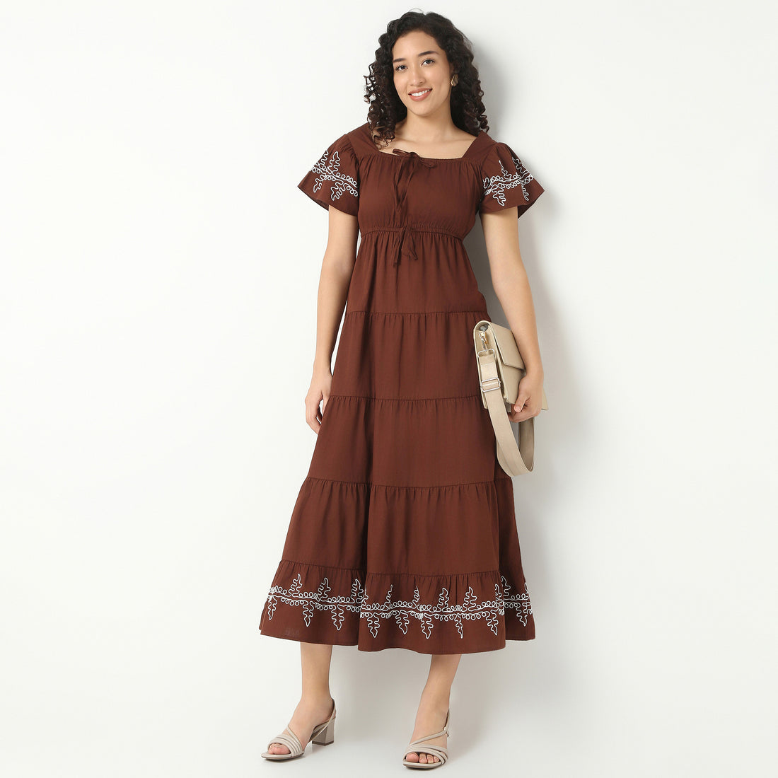 Long Embroidered Tiered Dress