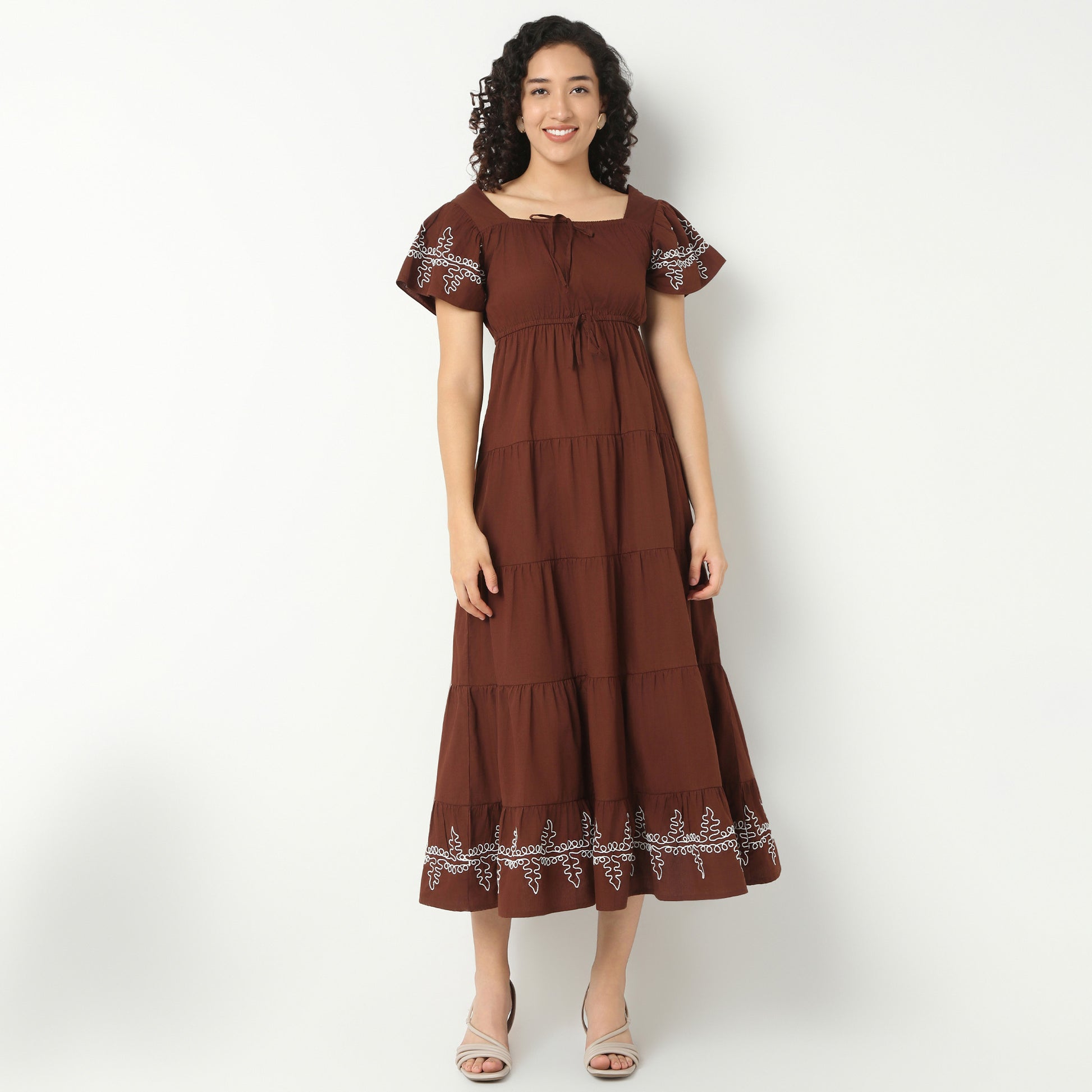 Long Embroidered Tiered Dress