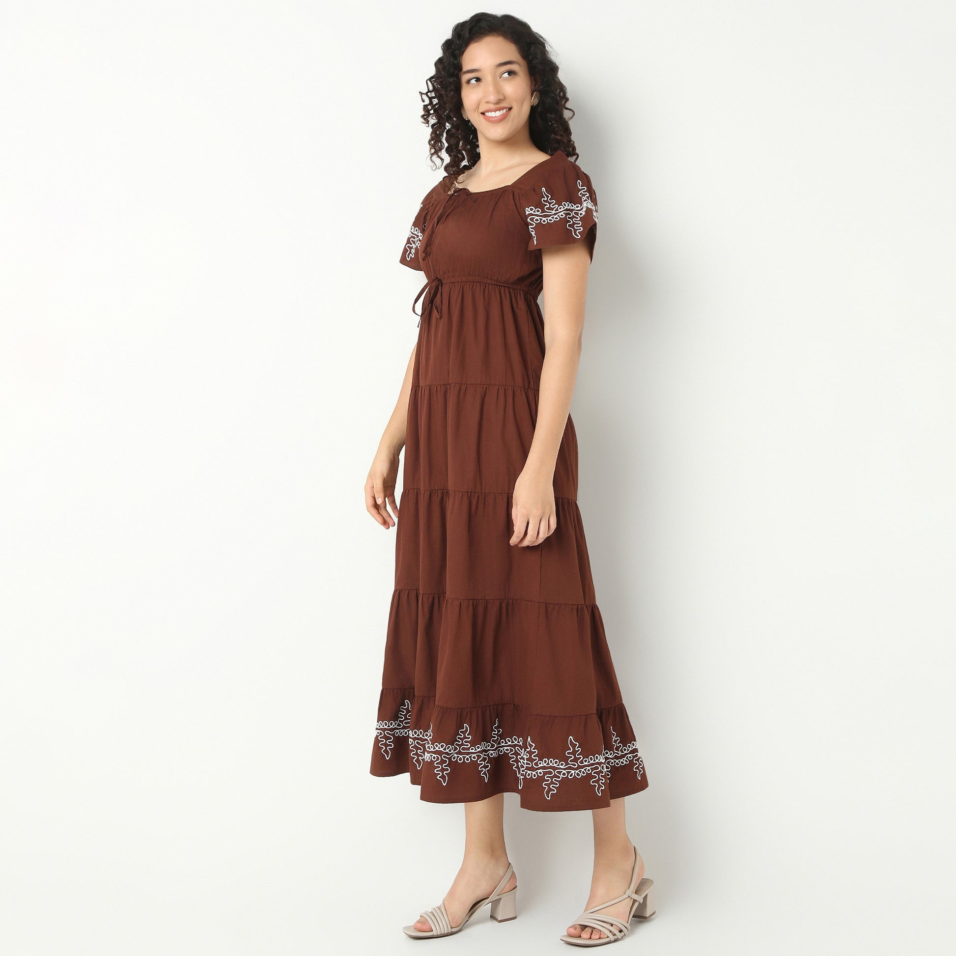 Long Embroidered Tiered Dress
