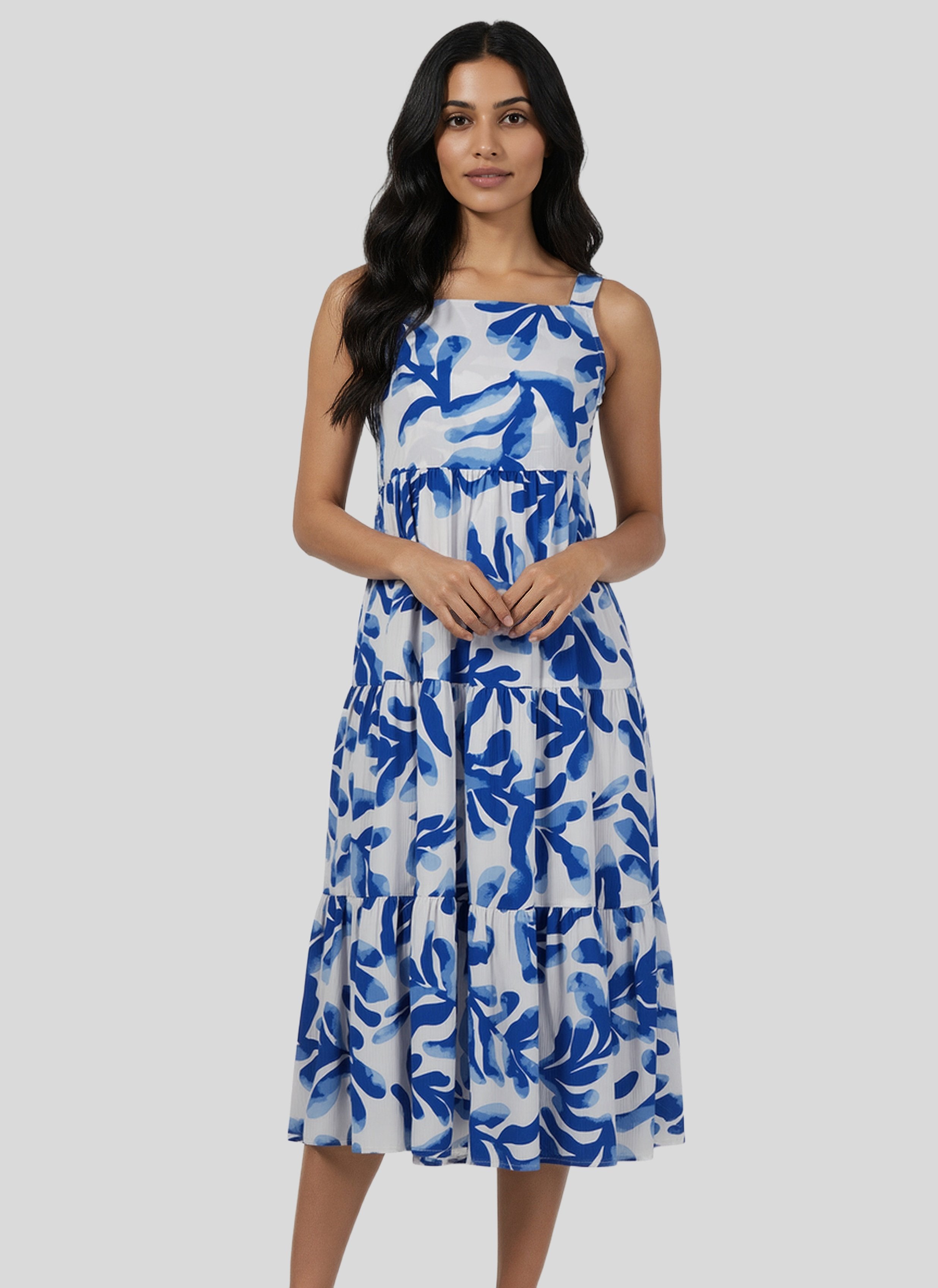 Printed Tie-Up Neck Dress